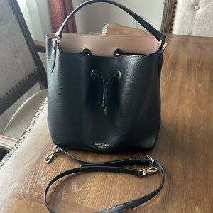 kate spade Black and Blush Drawstring Bucket Shoulder Bag